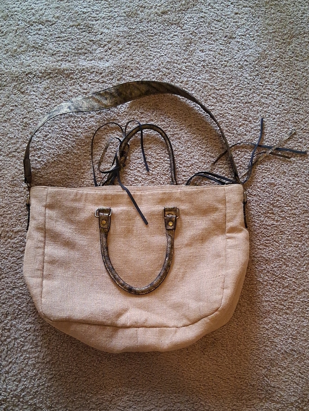 Neutral Canvas Tote Bag with Faux Leather Handles